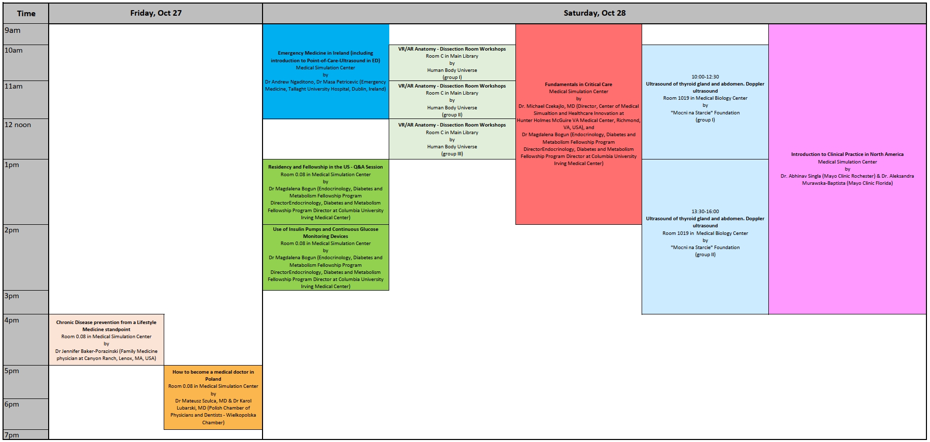 Workshops schedule