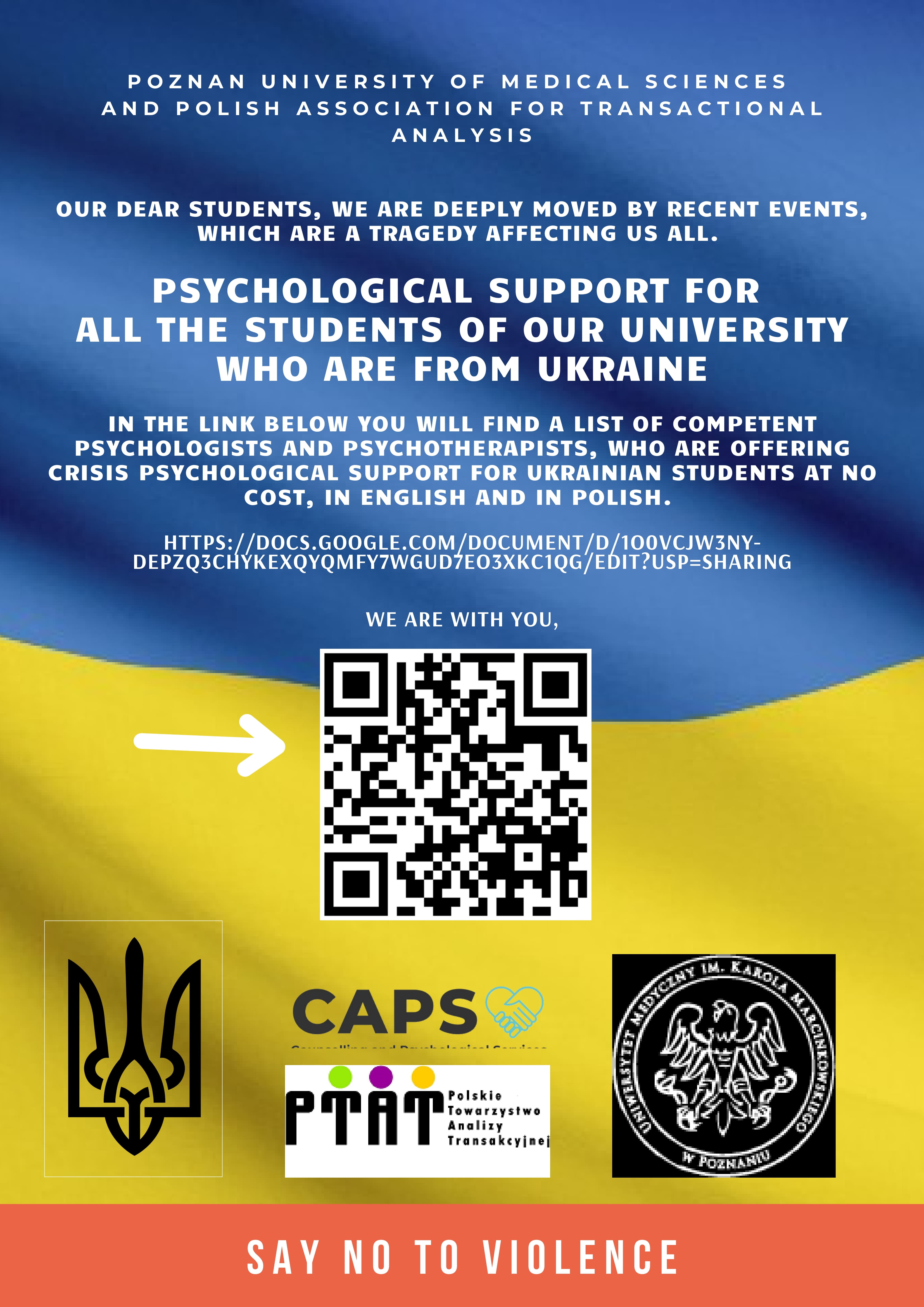 contact information poster on Ukrainian flag background